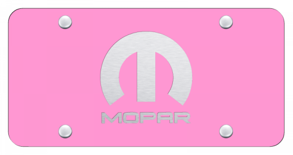 Pink Powdercoated Laser Etched MOPAR Emblem License Plate Pink Powdercoated Laser Etched MOPAR Emblem License Plate